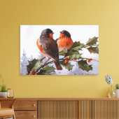 Catherine Klein: Robins op Holly Canvas Afdruk (Insitu (Woonkamer))