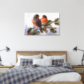 Catherine Klein: Robins op Holly Canvas Afdruk (Insitu (Slaapkamer))