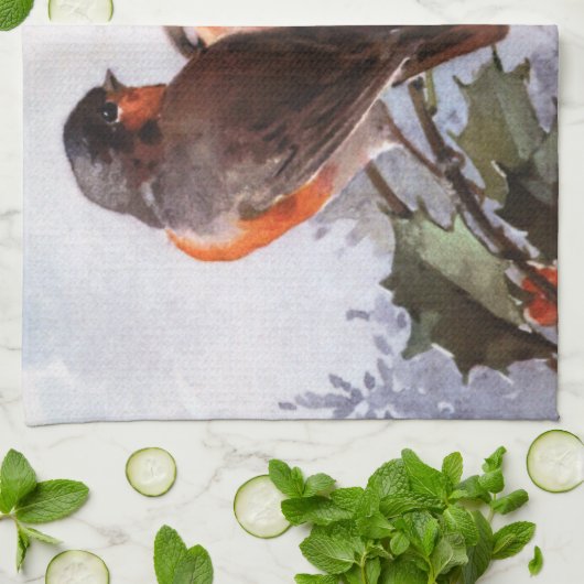 Catherine Klein: Robins op Holly Theedoek (Gevouwen)