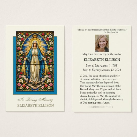 Catholic Blessed Mother Mary Funeral Prayer Card (Devant & derrière)