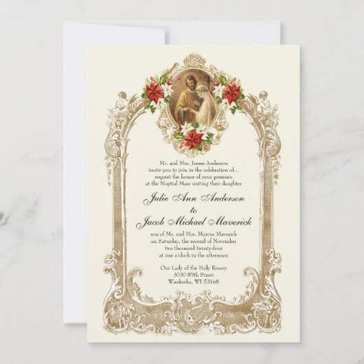 CATHOLIC CHRISTMAS POINSETTIA WEDDING INVITATIONS (Devant)