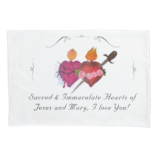 Catholic Customizable Hearts of Jesus & Mary Kussensloop (Voorkant)