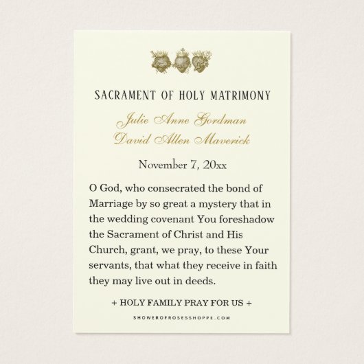 Catholic Floral Gold Wedding Holy Card (Dos)