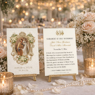 Catholic Floral Gold Wedding Holy Card Visitekaartje