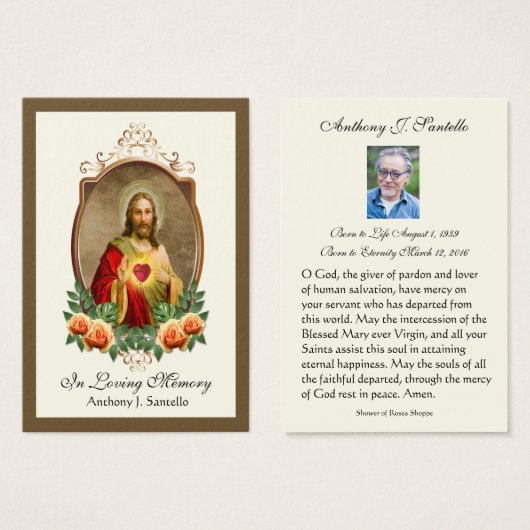 Catholic Funeral Memorial Prayer Holy Card (Devant & derrière)