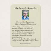 Catholic Funeral Memorial Prayer Holy Card (Dos)