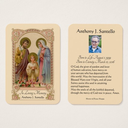 Catholic Holy Family Funeral  Prayer Holy Card (Devant & derrière)