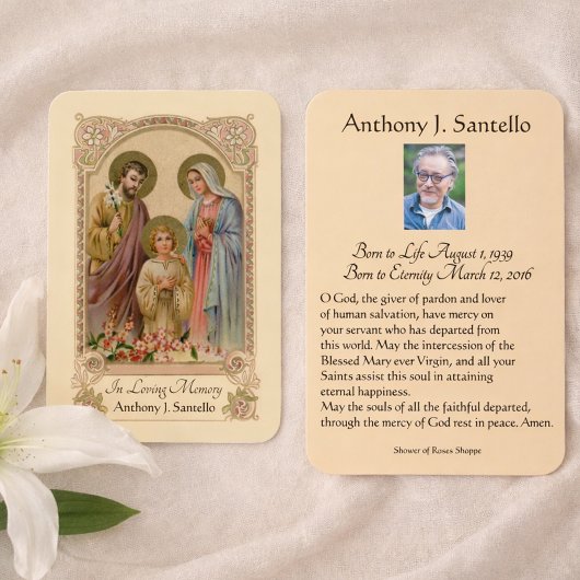 Catholic Holy Family Funeral  Prayer Holy Card