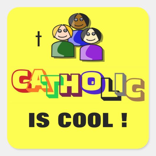 CATHOLIC IS COOL! VIERKANTE STICKER (Voorkant)