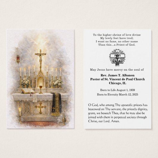 Catholic Priest Funeral Memorial Prayer (Devant & derrière)