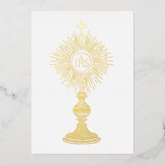 catholic small 5" x 7" Eucharist monstrance Folie Uitnodiging (Voorkant)