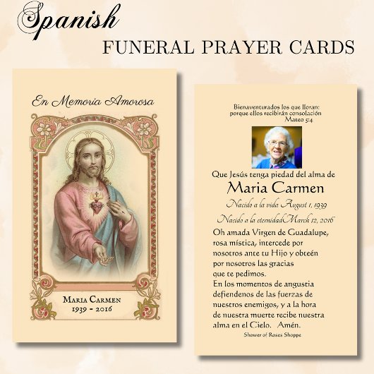 Catholic Spanish Jesu Funeral Memorial Holy Card -