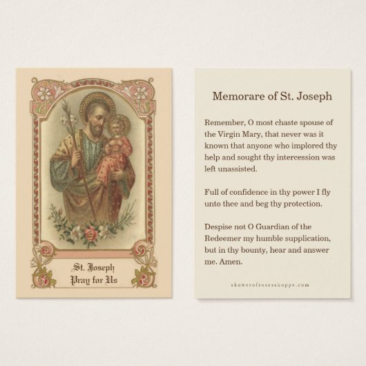 Catholic St. Joseph Memorare Prayer Holy Cards (Devant & derrière)