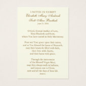Catholic Wedding Prayer Betrothal Mary Joseph Visitekaartje (Achterkant)