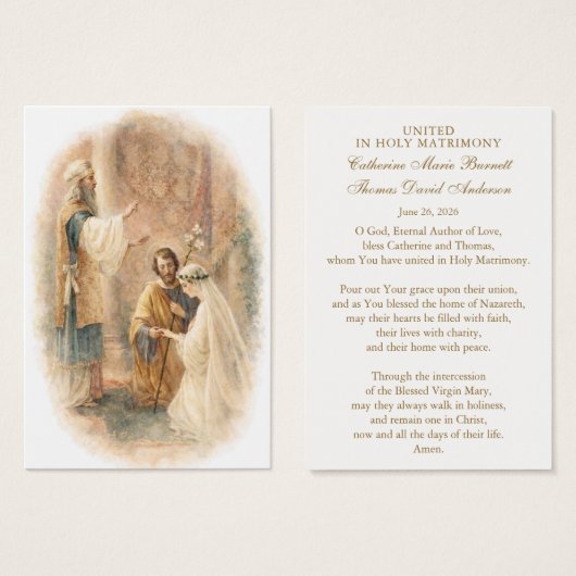 Catholic Wedding Prayer Card Betrothal  (Devant & derrière)