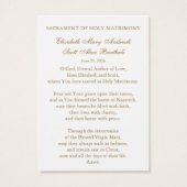 Catholic Wedding Prayer Card  Gold Cross (Dos)