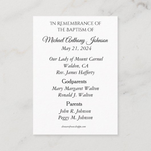 Catholicisme Baptême Souvenir Carte Sainte (Dos)