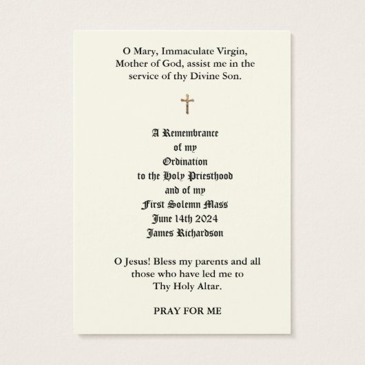 CATHOLIEKE PRIEST ORDINATION HOLY KAARTEN VISITEKAARTJE (Achterkant)