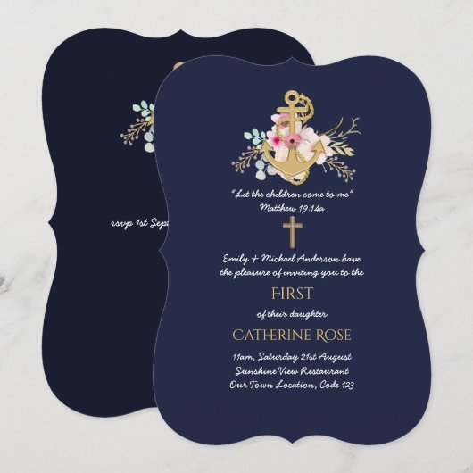 Catholique 1er anniversaire Invitation aquarelle F (Devant / Derrière)