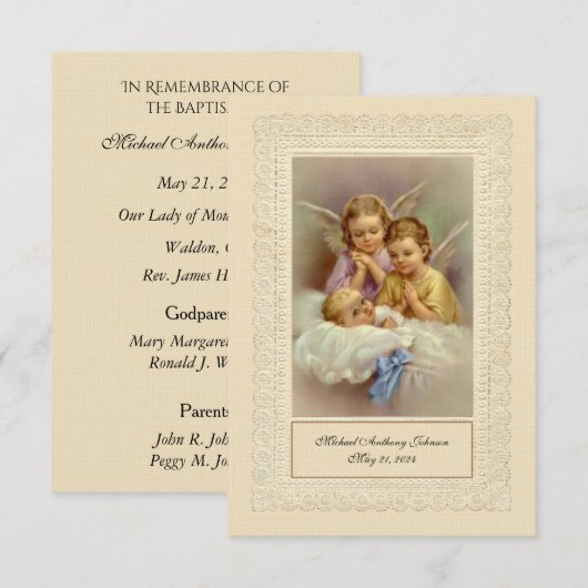 Catholique Baby Boy Baptismal Souvenir Carte Saint (Devant / Derrière)