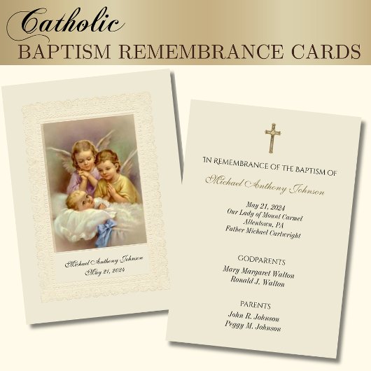 Catholique Baby Boy Baptismal Souvenir Carte Saint