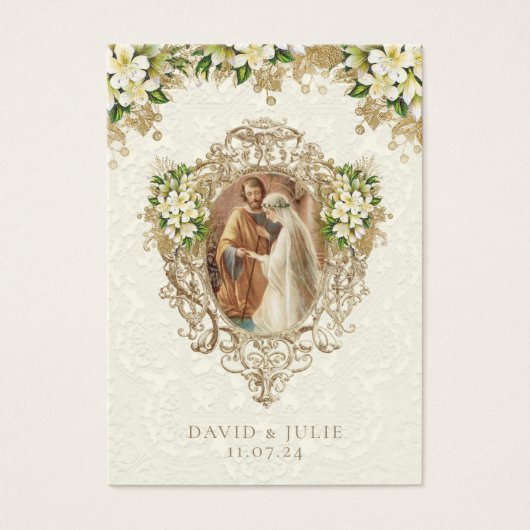 Catholique Blanc Floral Or Mariage Carte Sainte (Devant)