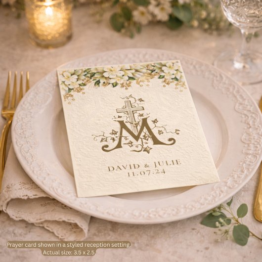 Catholique Blanc Floral Or Mariage Carte Sainte