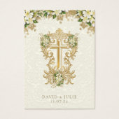 Catholique Blanc Floral Or Mariage Carte Sainte (Devant)