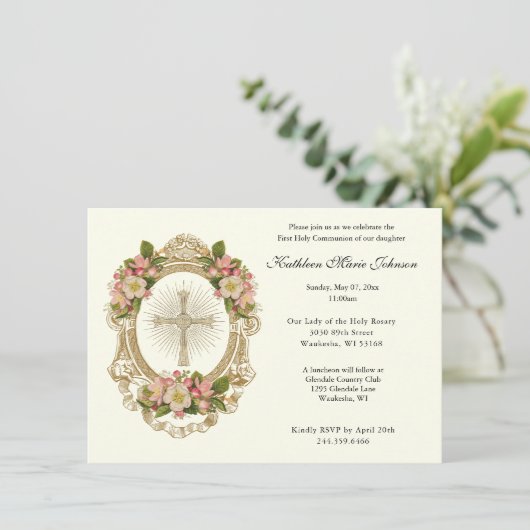 Catholique Croix première communion Invitations (Debout devant)