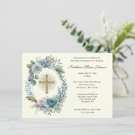 Catholique Croix première communion Invitations (Debout devant)
