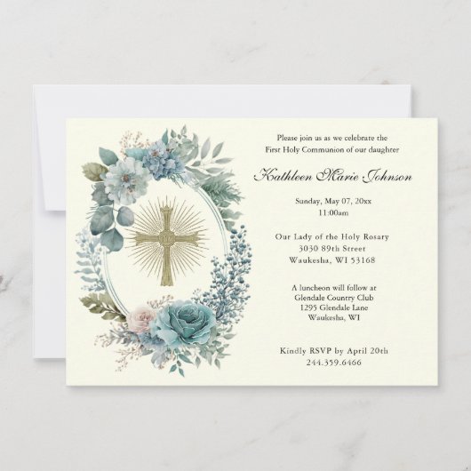 Catholique Croix première communion Invitations (Devant)