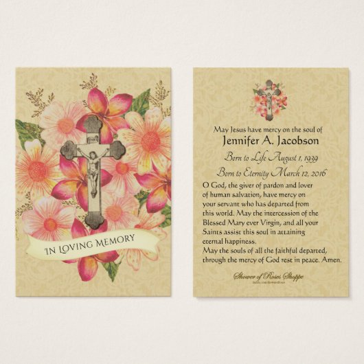 Catholique Crucifix Jesus Prière funéraire Carte S (Devant & derrière)