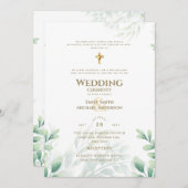 Catholique Faire-part de mariage verte Botanique (Devant / Derrière)