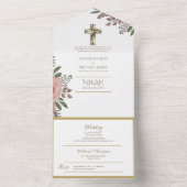 Catholique Floral Mariage Invitations Croix modern (À l'intérieur)