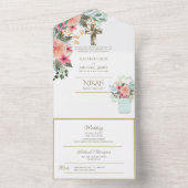 Catholique Floral Mariage Invitations Croix modern (À l'intérieur)