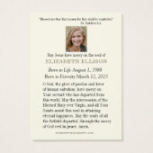 Catholique Funérailles Florale St Therese Prière (Dos)