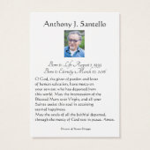 Catholique Funérailles Jésus Prière Carte Sainte (Dos)