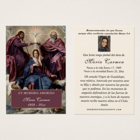 Catholique funéraire prière espagnole Carte Sainte (Devant & derrière)