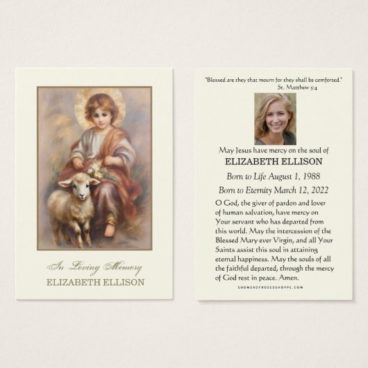 Catholique Jésus Bon Berger Carte de prière funéra (Devant & derrière)