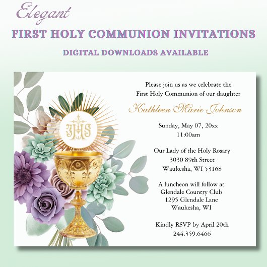 Catholique Jésus Première communion Invitations fl