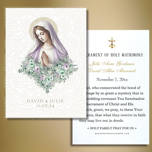 Catholique Marie lavande Florale Cartes de prières