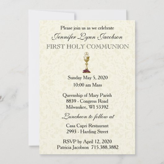 Catholique Première Communion Invitation (Dos)
