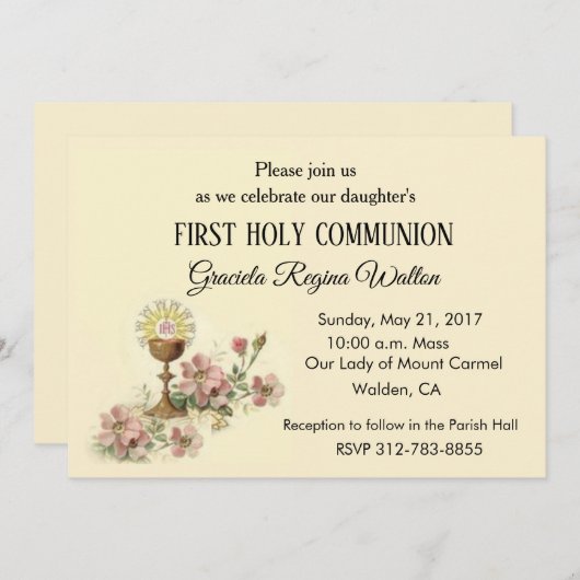 Catholique Première Sainte Communion Invitations C (Devant / Derrière)