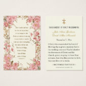 Catholique Rose Floral Mariage Écriture Prière (Devant & derrière)