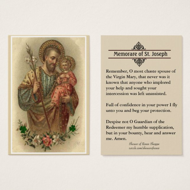 Catholique Saint Joseph Prière Mémoire Cartes sain (Devant & derrière)