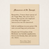 Catholique Saint Joseph Prière Mémoire Cartes sain (Dos)