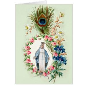 Catholique Vierge Marie Religieux Floral Peacock
