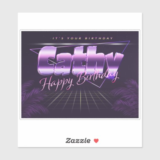 Cathy Nom Prénom lila retro Sticker (Feuille)