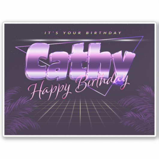 Cathy Nom Prénom lila retro Sticker (Devant)