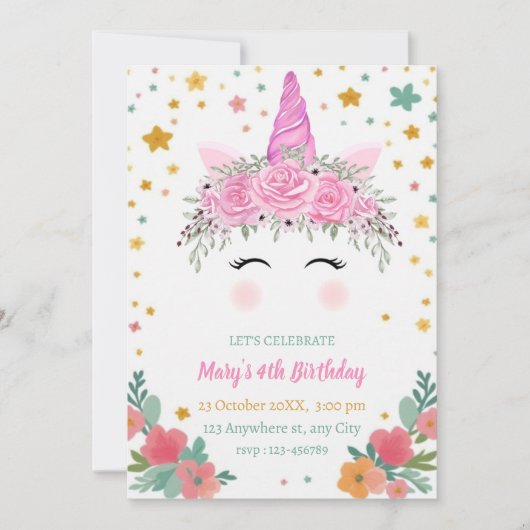 Caticorn Birthday Invitation cati corn invite (Devant)